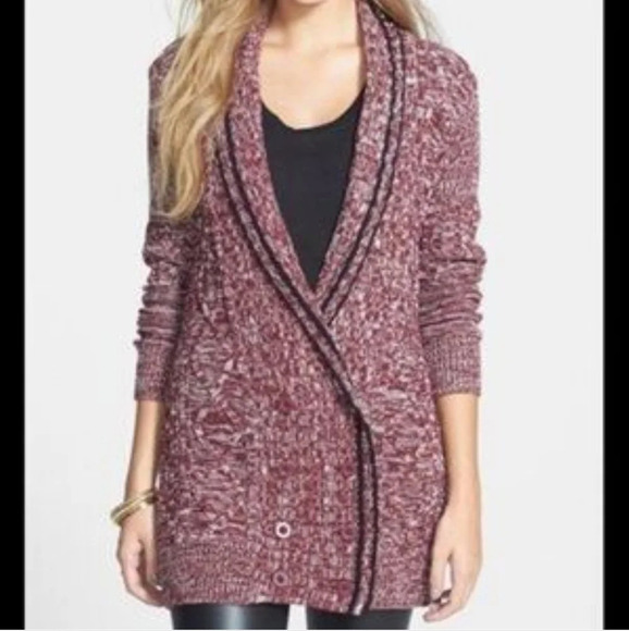 Volcom Nord It Up Skater Heathered Cable Knit Long Cardigan Sweater Burgundy - Picture 1 of 11